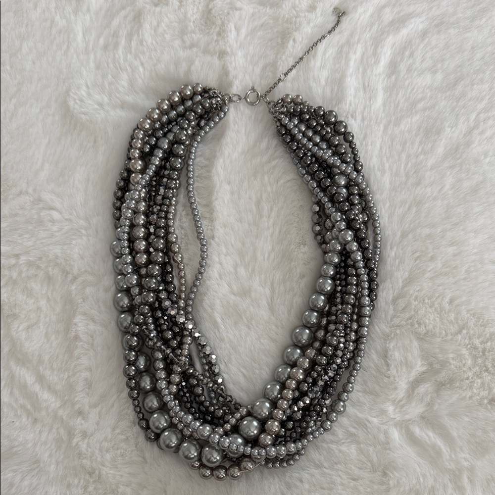 LOFT Multi-Strand Gray Beaded Necklace